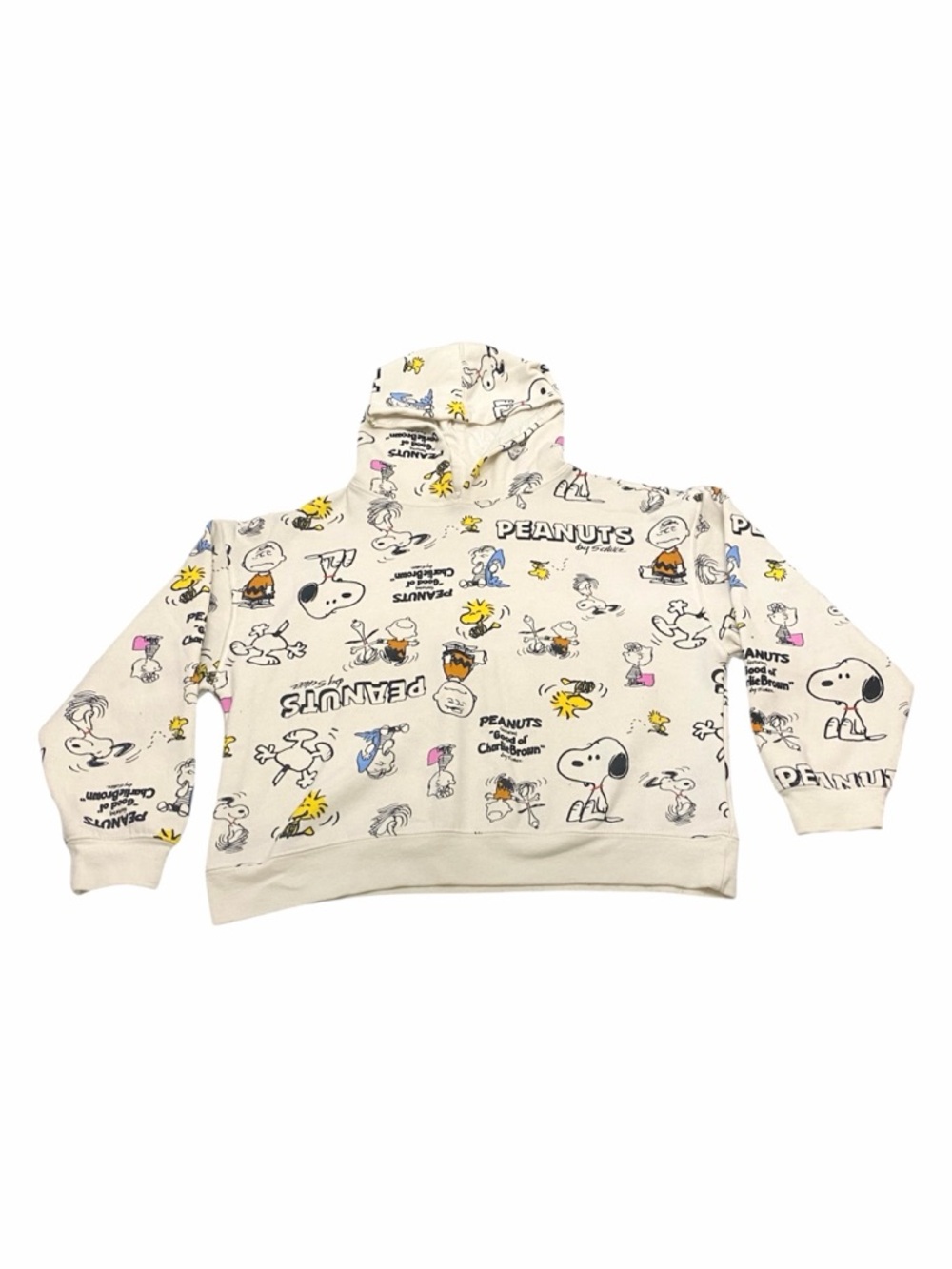 Peanuts All Over Print Graphic Hoodie Snoopy Charlie Brown Womens Sz S White